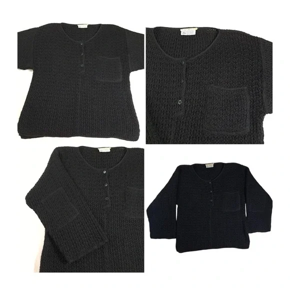 Claude Barthelemy Paris Oversized Sweater S Black 100% Wool Chunky Crochet Knit - Picture 6 of 10